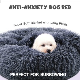 Himax Dog Beds for Small Dogs, Donut Dog Bed with Blanket Attached, Calming Dog Bed Washable (20"/26"/35") Grey