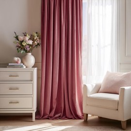 Dusty Rose Velvet Curtains 96 Inches Long 2 Panels Soft Velvet Luxury Boho Decorative Pinch Pleated Curtains Drapes for Bedroom Living Room Blackout Thermal Back Tab Hooks Rings Curtain,40x96 Inches