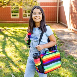 Wildkin ECO rPET Insulated Kids Lunch Box – Durable, Reusable, Portable for School & Travel - Rainbow Stripe
