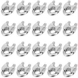 FUNSUEI 20 PCS 5/16 Inch M8 Wire Rope Cable Clip Clamp, U Bolt Saddle Fastener, 304 Stainless Steel Wire Rope Clamp, Heavy Duty Metal Wire Rope Clip for Rigging, Fixed Load