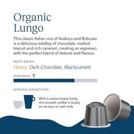 Cru Kafe Lungo Espresso Strong USDA Organic Espresso Coffee Capsules (10 Pods) Fairtrade Coffee Pods Compatible with Nespresso Original Line and Pixie Machines
