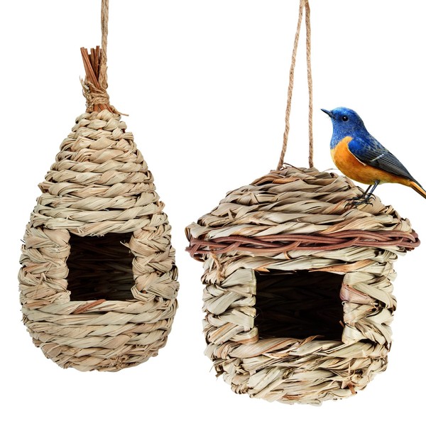 2 Pack Hanging Bird House, Wild Bird Nest for Outdoor Use, Nesting Boxes for Small Birds such as Hummingbirds, Robin, Sparrows and Tits, 100% Natural Product, Green