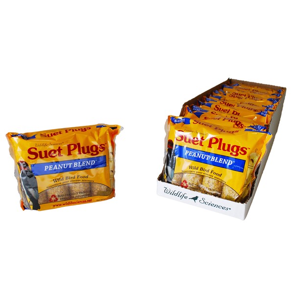 Wildlife Sciences Suet Plugs 48 Pack, Case of 12 Individually Wrapped 12 oz 4 Packs (Peanut Blend)