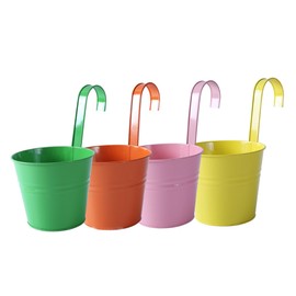 NOLITOY 4pcs Iron Hanging Flower Pot Detachable Hooks for Balcony Decoration for Dried Flowers Retro Design for Decor Green Pink Yellow Orange