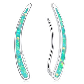CiNily Opal Earrings, Ear Cuffs Climber Earrings for Women Hypoallergenic, 14K White Gold Cartilage Earrings Crawler Stud Earrings Dainty Trendy Jewelry Fashion Earring Birthday Gift for Women