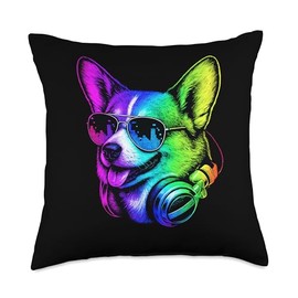Corgi DJ Headphones Retro Music Dog Lover Throw Pillow