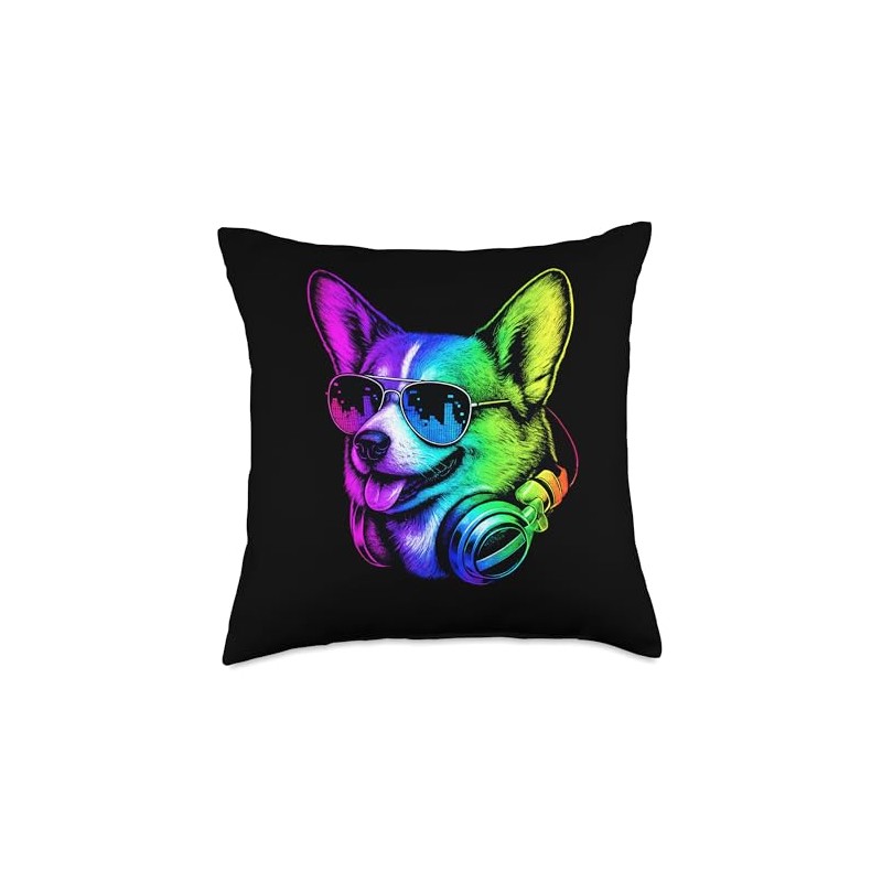 Corgi DJ Headphones Retro Music Dog Lover Throw Pillow
