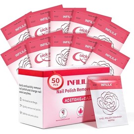 NXJ INFILILA Nail Polish Remover Pads Big Size 50 PCS Professional Individually Wrapped Wet Wipes, Quick Nail Polish Remover Wipes, Portable Travel Kit for Home Professional Salon Supplies