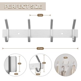 Dripex Coat Hooks 4 Hooks Coat Rack Brushed Stainless Steel for Jackets Dresses up to 20 kg Load Capacity Hook Rack for Hallway Hallway Hallway 27 cm (Silver, Pack of 2)