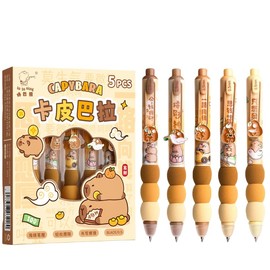 FANTCOSY Capybara Soft Grip Gel Pens 0.5mm - Smooth Writing, Stress Relief Slider,School & Office Pens for Women & Boys,5 Pack Blue Ink