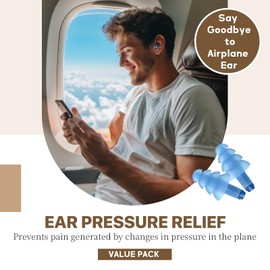 Hearprotek Airplane Ear Pressure Relief Earplugs, Soft Reusable Ear Plugs for Airplane Pressure with Carrying Case, Travel Essentials for Adults, Flying, Reduce Pressure & Engine Noise (Blue+Blue)