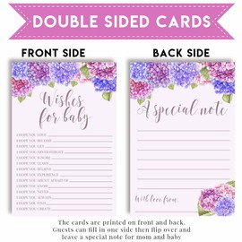 Blue & Purple Hydrangea Watercolor Floral Baby Wishes Cards 20, 4"x6" - Great Keepsake and Fun Activity for Baby Showers - Wishes for Baby Keepsakes Last Generations - Fill-In, Double-Sided Cards