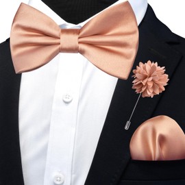 Branduce Mens Rose Gold Bow Tie for Wedding Solid Satin Silk Bowties Pocket Square and Lapel Pin Brooch Set (BB07-29)