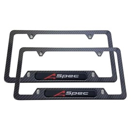 QIOIDIDIE 2pcs Stainless Steel Aspec License Plate Frames Cover Holder with Screws Caps ForAcura Carbon Fiber