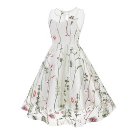 Girls Floral Embroidered Dress Flower Embroidery Tulle Prom Dresses Short Embroidery Mesh Floral Print Dress Girls Embroidery Princess Dress Wedding Bridesmaid First Communion Dresses White 9-10 Years