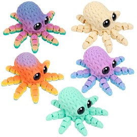5 Pieces Octopus Decorative Fridge Magnets - Movable Joints, 3D Printed Mini Animals for Refrigerator, Whiteboard, Cabinet, and More