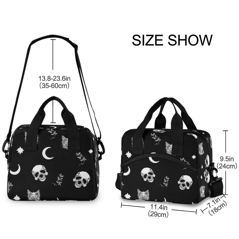 Skull Cat Moon Gothic Insulated Lunch Bag Reusable Lunch Tote