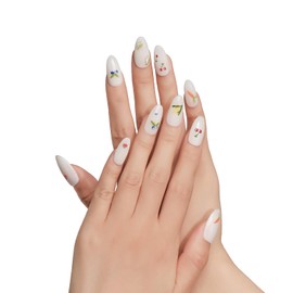 Allvounail Press on Nails Almond 100% Handmade Floral Acrylic False Nails with Design Glossy Colorful Hand-painted for Women Reusable 10 Pcs(Fruit, M)