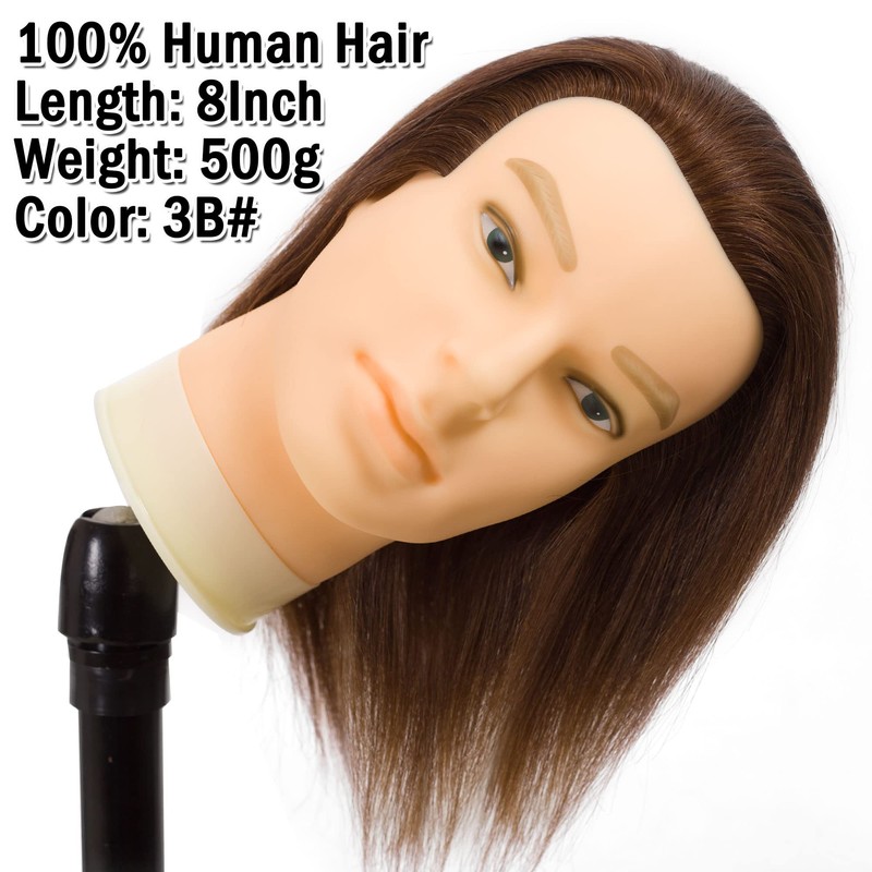 DIRUISI Cabeza de maniquí masculino con cabello 100% humano