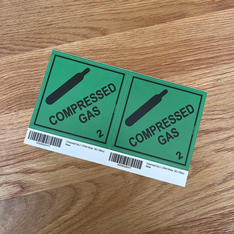 Pack of 2 signs, HazChem Compressed Gas 2 100mm green