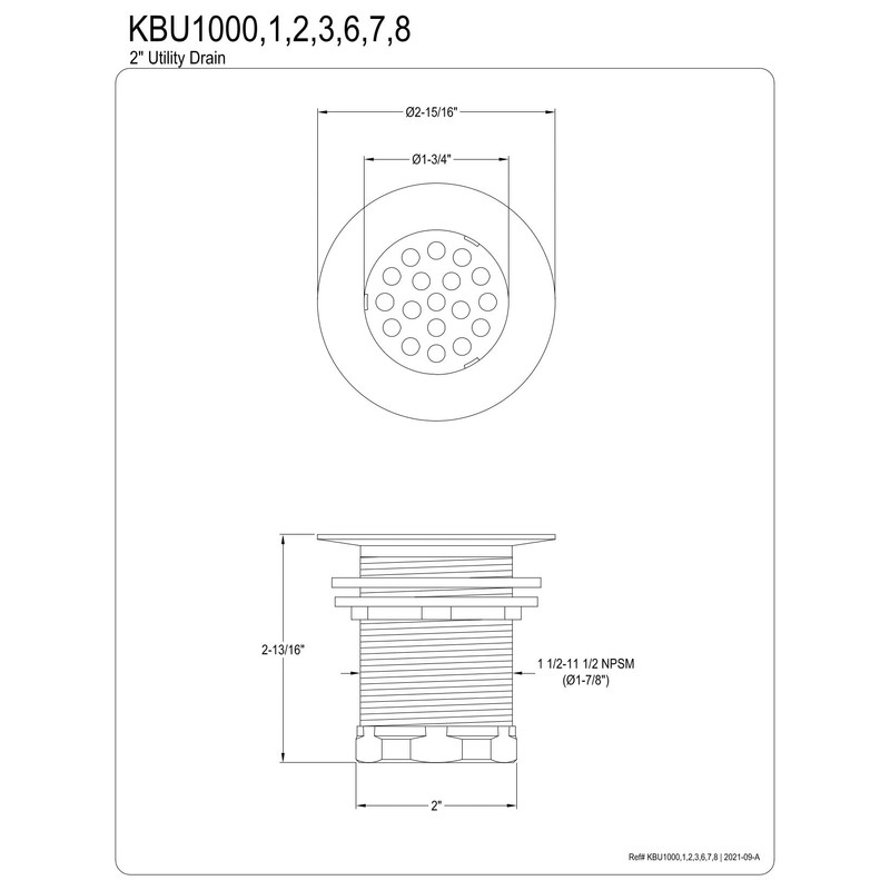 Kingston Brass KBU1007 Seattle 2-Inch Brass Grid Bar/Utility Sink Drain,