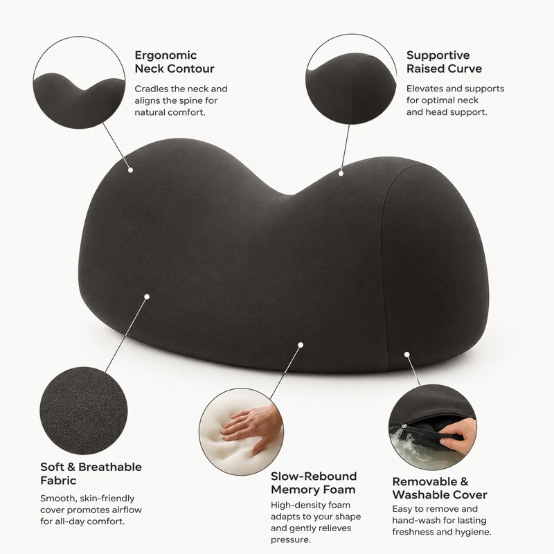 Contoured Cervical Pillow for Comfortable Sleep – Supportive Adult Bed