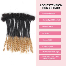 Lounoke Loc Extensions Human Hair Curly Ends, 8 inch T27-30 Strands Loc Extensions Human Hair 0.6cm Pencial Size Handmade Dreads Extensions for Man/Women