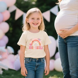 Rixalor Big Sister Retro Bainbow Announcement Shirt Big Sister Pregnancy Announcement Tees