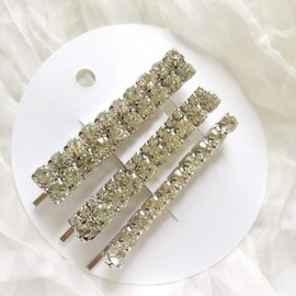 3 Pcs Shiny Two Row Crystal Beads Metal Hair Barrette Clips Rhinestones Barrette Ponytail Holder Hairclips Grip Hair Styling Women Girls Beauty Hairpin Accessory
