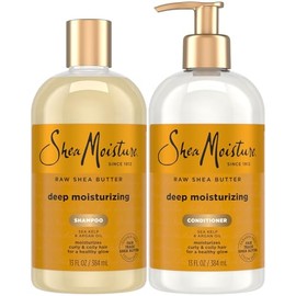 Shea Moisture champú de manteca de karité de 13 oz y acondicionador fortalecedor 13 oz | Fair Trade Raw Shea Butter, Sea Kelp & Argan Oil Moisture Hai