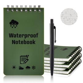 OSDUE Waterproof Paper Pocket Notebook 5 Pack (with a pen), 100 Pages 50 Sheets 12.7 * 7.6cm, 5x 3inch, Top Spiral Bound Waterproof Paper Wirebound Notebook, Green