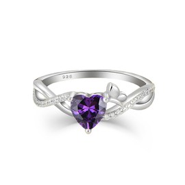 JIWOY Butterfly Rings 925 Sterling Silver Twisted Band for Women Heart Cut Birthstone Infinity Jewelry, 8, Sterling Silver, Amethyst