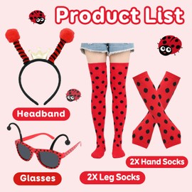 NebulaGlam Ladybird Costume Women's Girls Adults Ladybird Headband Ladybird Glasses Ladybird Fingerless Gloves Lady Bug Socks Carnival, b