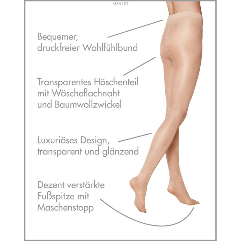 KUNERT Women's Tights, Satin Look, Transparent, Shiny, 20 denier