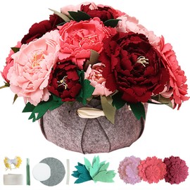 BAZIMA DIY Felt Flower Art Craft Kit, DIY Felt Peony Pot Bonsai Kit,18 Peonies,Floral Gifts
