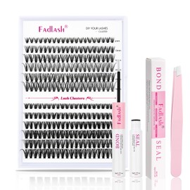 FADLASH Eyelash Extension Kit Lash Clusters C Curl Mix Tray Thin Band DIY Lash Extension Kit with Lash Bond and Seal Lash Tweezers Eyelash Applicator Tool Individual Lashes(30D+40D Kit,07C-8-16mm)
