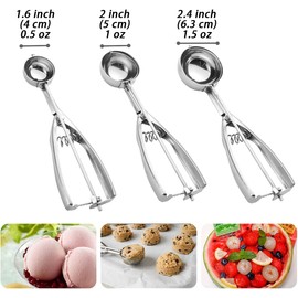 Ice Cream Scoops with Easy Trigger Stainless Steel Cookie Scoops Cookie Dough Scoope with Trigger Cupcake Scoop Perfect Make Ball for DIY Fruit Baller, Meatball, Melon, Muffin, Mashed Food - 6CM