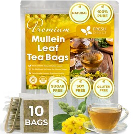 FreshDrinkUS, Premium 10 Mullein Leaf Tea Bags For Lungs, 100% Natural & Pure from Mullein Leaves. Loose Leaf Mullein Herbal Tea. Made with Natural Material Tea Bags. No Sugar, No Caffeine, No Gluten, Vegan.