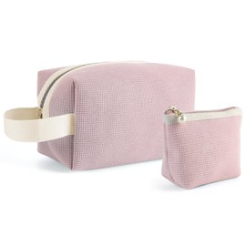 Kytpyi Kosmetiktasche Set, Kulturtasche Damen, 2 Stück Feine Minimalismus Kord Kulturtasche Damen mit Griff Fach, Tragbare Schminktasche Groß für Verabredung Party Reise (Rosa)