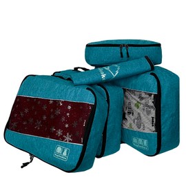 Hopsooken 5 Set Packing Cubes for Travel Large Suitcase Luggage Organizer Bags Travel Accessories Vacation 4 Cubes 1 Laundry Pouch Bag, Snow Teal, Large