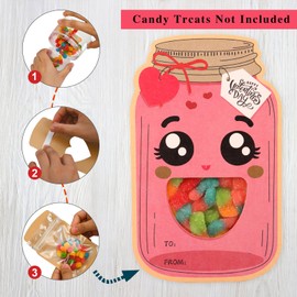 POPGIFTU 48 Valentines Day Cards for Kids - Personalization Kraft Paper Candy Jar Kid's Valentine Cards, Valentine Exchange Cards for Boys Girls School Class Classroom Valentines(Candy Not Included)