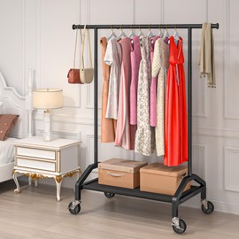 Wiracks Clothes Racks for Hanging Heavy Duty Clothes Rack Clothes Rolling Clothes Rack 200lbs Capacity 3" Industrial Wheels, 1" Pipe,Rolling Garment Rack Black