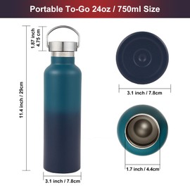 Volhoply 24oz Insulated Wide Mouth Water Bottle, 304 18/8 Stainless Steel Double Wall Vacuum Insulated Water Bottles, Reusable Metal Flask for School, Hikers, Gym&Sports, Keeps Hot&Cold(Dark Night,1)