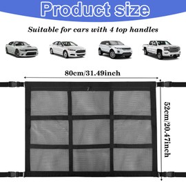 Double Layer Car Luggage Net, 80 x 52 cm Car Luggage Net, Car Blanket Roof Storage Net, Universal Roof Car Net Organiser Net for Four Roof Armrests, SUV, Van and Most Vehicle Types