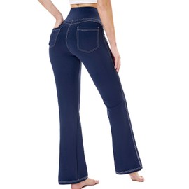 Chasehot Flare Leggings for Women, 31" Stretch High Waisted Bootcut Workout Yoga Pants with Pockets Tummy Control Butt Lift Bell Bottom Jeans for Women,Navy-XL
