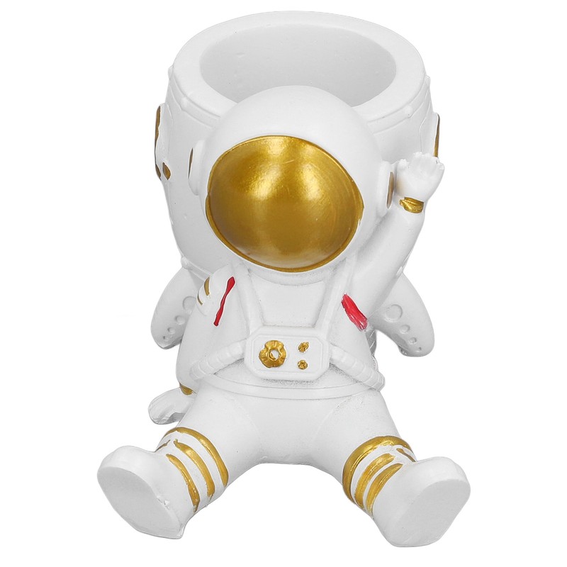 Astronaut Pencil Pen Cup Synthetic Resin Spaceman Figurine Desk Pen