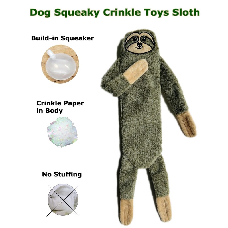 Artinova Dog Toys Squeaky Crinkle Sloth, 1 Pack. No Stuffing