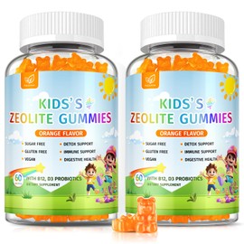 (2 Pack) Zeolite Gummies for Kids, Pure Natural Zeolite Clinoptilolite, Adults & Kids Heavy Metals, Focus, Gut & Immune Support - Vegan, No Additives - Orange Flavor - 120 Gummies