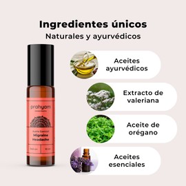 Aceite Esencial de Aromaterapia para Migraña, Dolor de Cabeza, Masaje, Spa y Meditación - Lavanda y Menta - Aroma Natural y Relajante - Esencias Flor Essence - Roll On Oil 10 ml - PRAHYAM AYURTHECARY