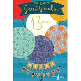 Just For You Great Grandson 13 13th Today Happy Birthday Card Lovely Verse